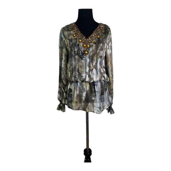 Mushka by Sienna Rose sheer embellished V-Neck Long Sleeve Blouson size S - Picture 15 of 15